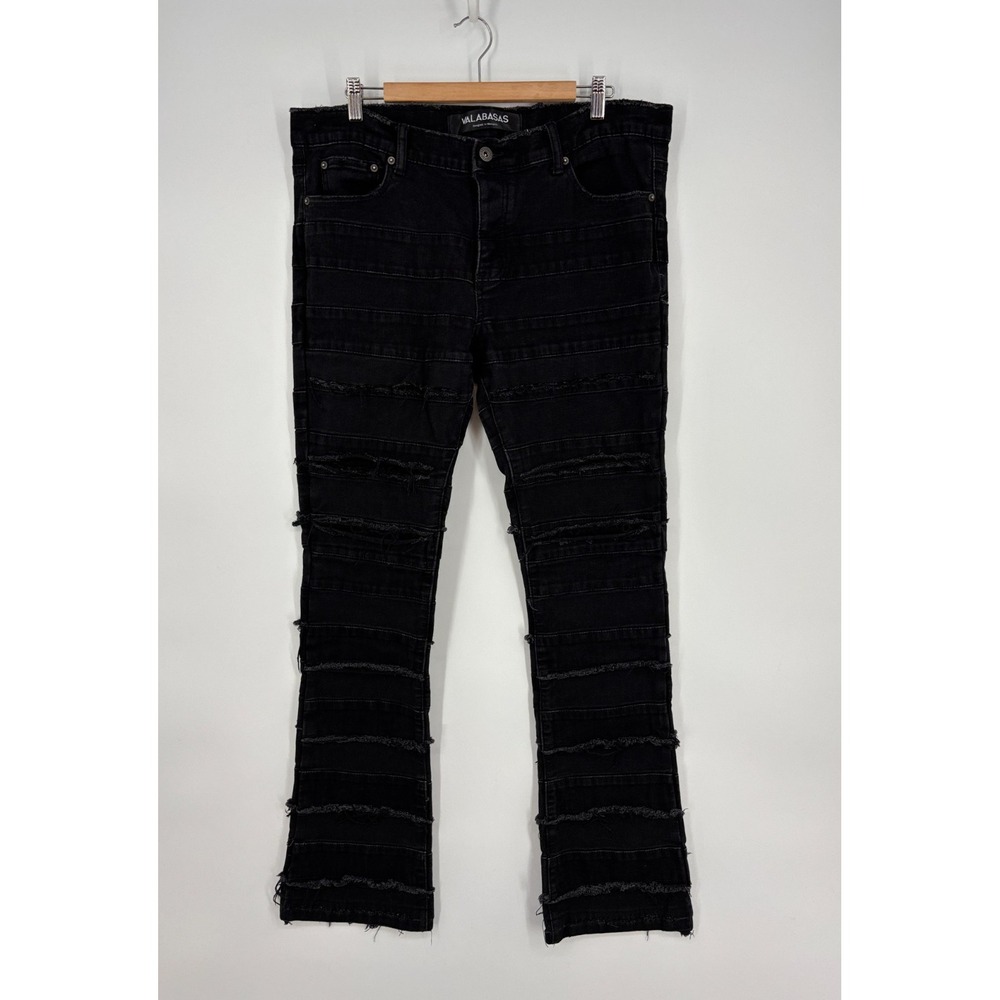 Valabasas Jeans Mens 38 Black Stacked Raw Edge Hem Bootcut Distressed Button Fly